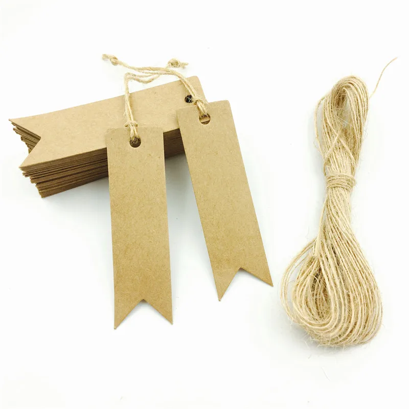 

100pcs/lot Brown Kraft Paper Tags DIY Mini Food Lable Craft Hand Draw Tags Wedding Card Strings 7*2cm