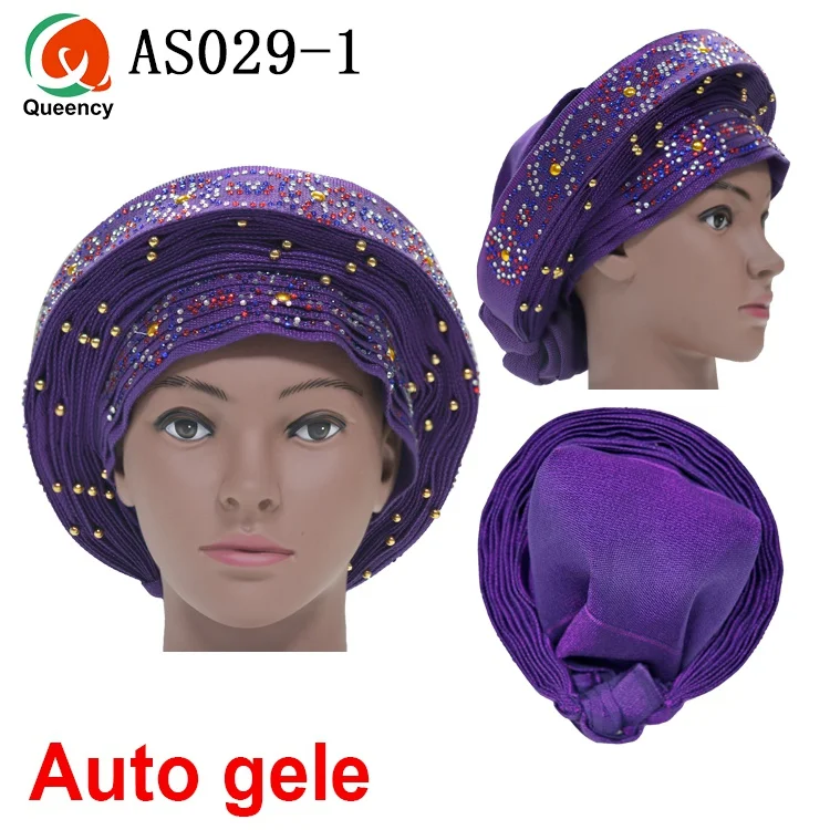 Aso Ebi Queency Африканский Авто геле уже связаны Aso OKE Headtie 1 шт./упак. доступны 24 цвета DHL AS029 - Color: purple