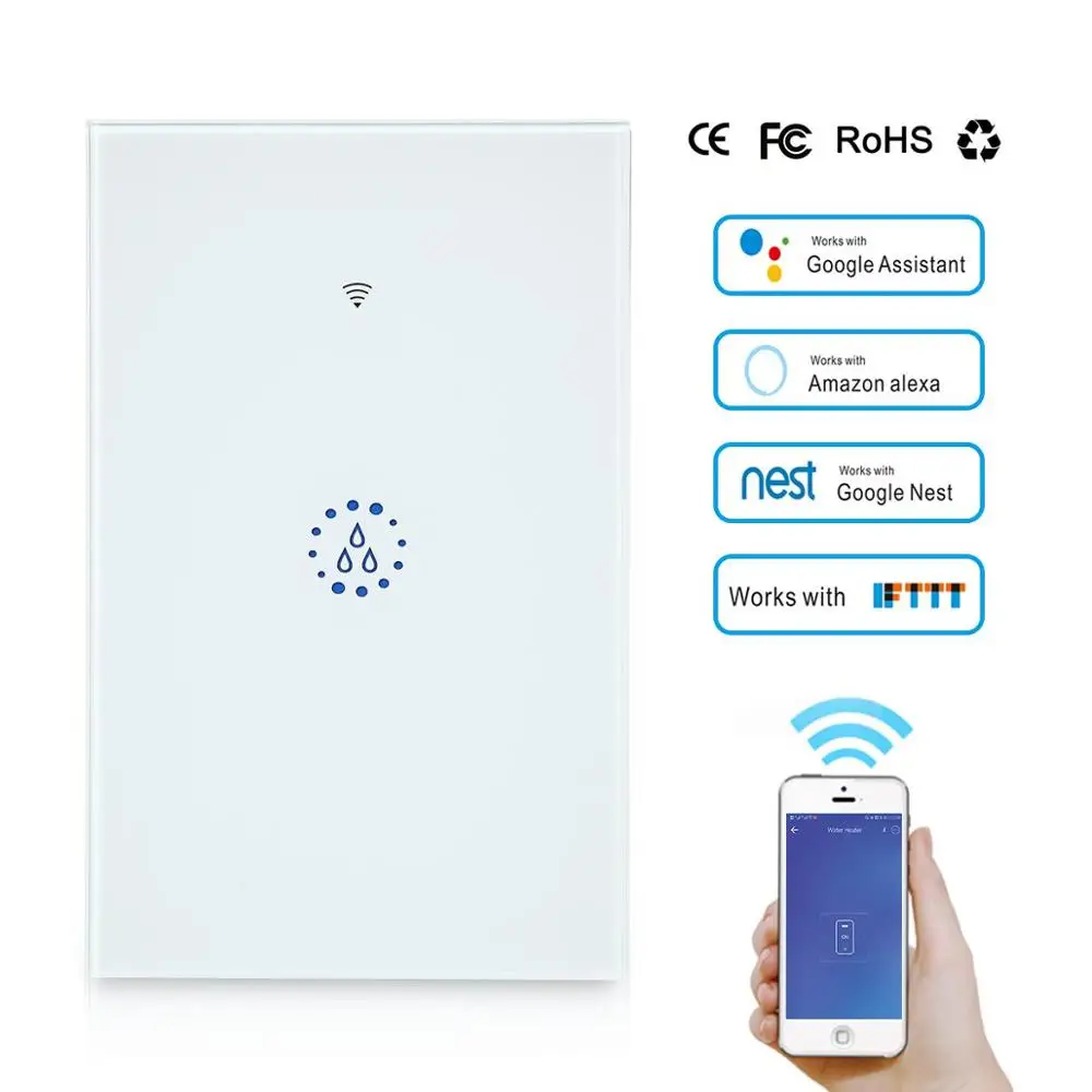 Teekar стандарт США Wifi бойлер умный переключатель водонагреватель переключатели голосовой пульт дистанционного управления Сенсорная панель таймер для Alexa Google Home - Цвет: White