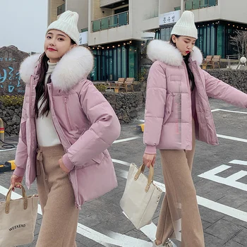 

Winter Jacket Women Parkas for Coat Fashion Female Down Jacket With a Hood Large Faux Fur Collar Coat 2019 Autumn Outwear Ladies