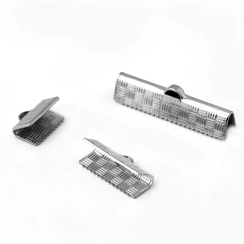 

100pcs Stainless Steel Fastener Clasps Fitting Flat Leather Cord Silver Tone End Caps Clip Clasps Jewelry Making Finding