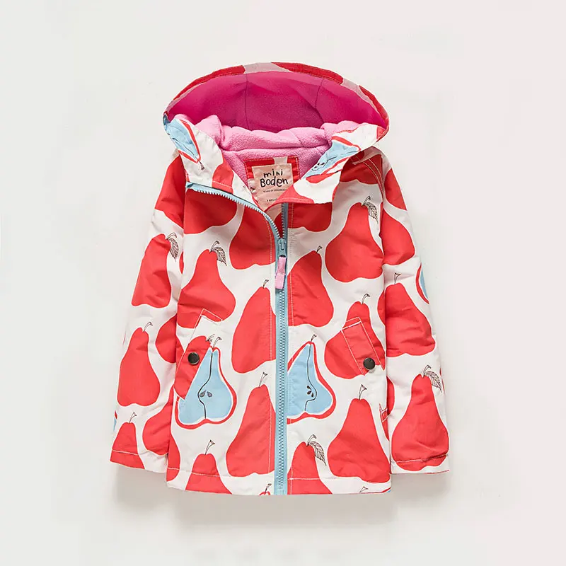 

Girls Trench Coat Knitted Cotton & Fleece Liner Pear Printed Hooded Windbreaker Jacket New Winter Girls Jackets Fashion Coat
