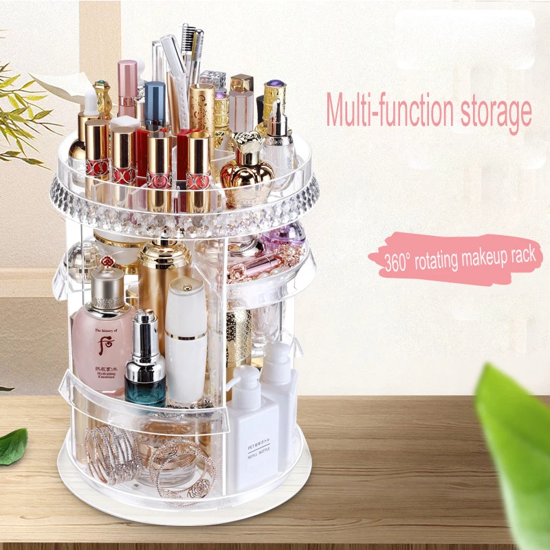 

Round Rotating Makeup Organizer Storage Box Adjustable Plastic Cosmetic Brushes Lipstick Holder Make Up Jewelry Container Stand
