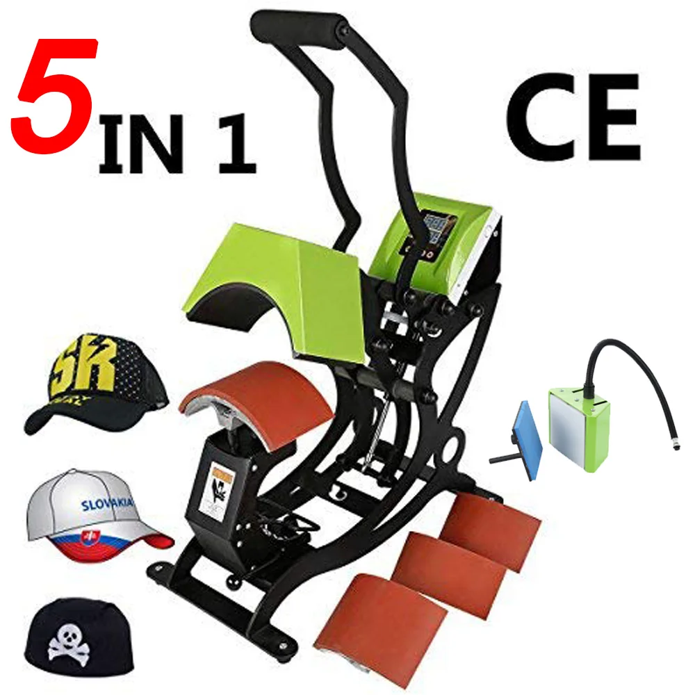 

5 in 1 Cap Label Heat Press Machine Sublimation Printer Digital Swing Away Heat Transfer Cap Printing Machine