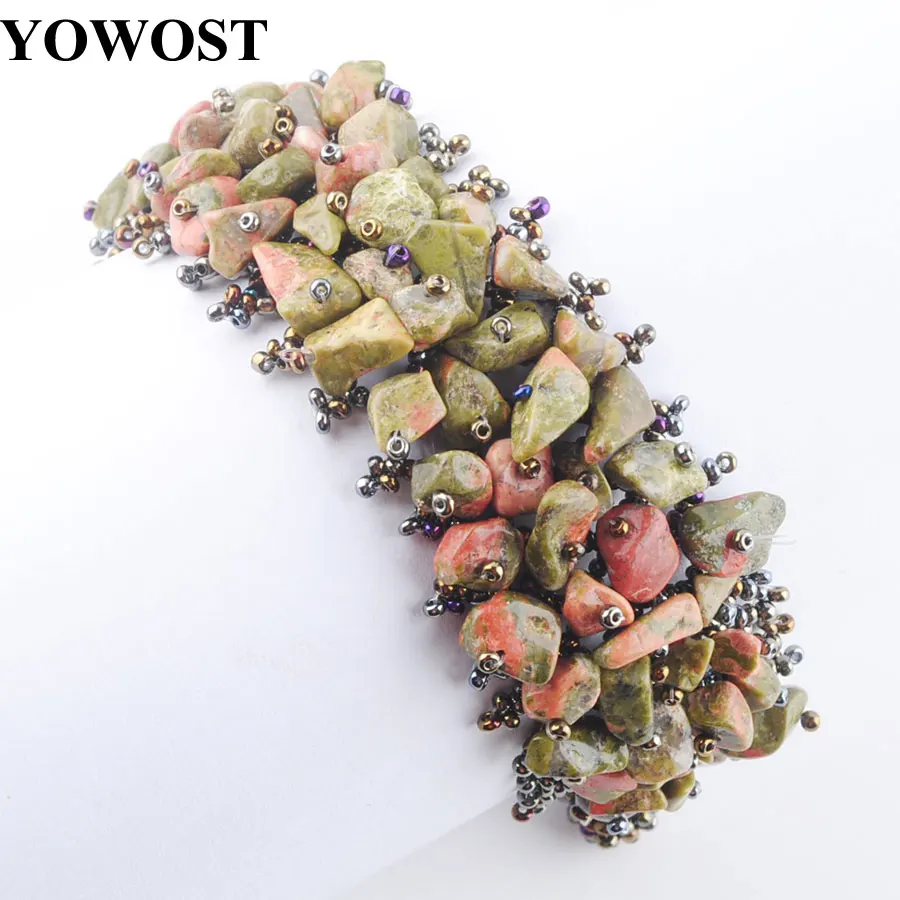 Free shipping Jewelry NEW Fashion Unakite Jaspers Beads Chip Weave Adjustable Bracelet Gem 4~8MM IK3016 | Украшения и аксессуары