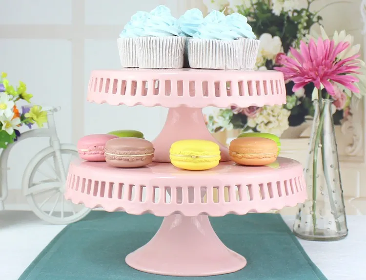 wholesale 8 inch 10 inch 12 inch hollow ceramic cake stand wedding pink