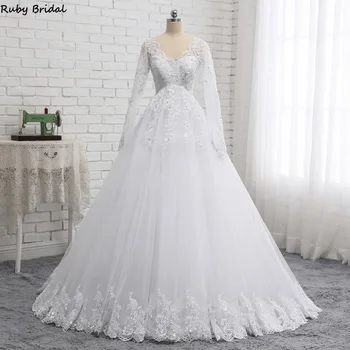 

Ruby Bridal 2019 New Vintage Long Ball Gown Wedding Dresses Princess White Tulle Appliques Bridal Gowns Robe De Mariage P1907