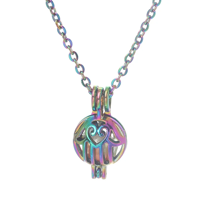 Rainbow Color Fatima Pearl Cage Pendant Necklace Aromatherapy Essential