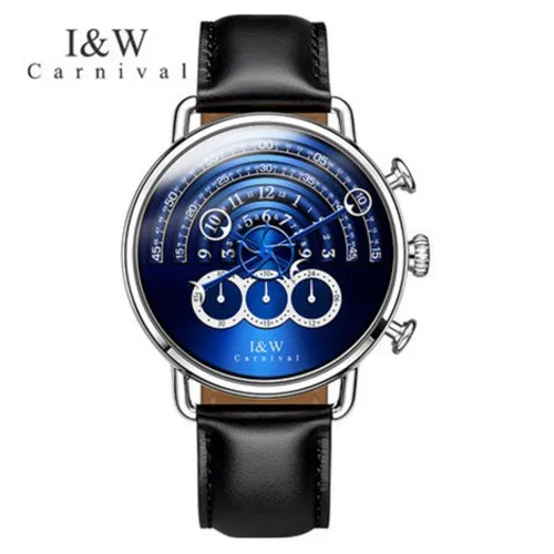 Карнавал IW т Тайвань люксовый бренд уникальным дизайном часы Мужские Хронограф Секундомер сапфир кожаный ремешок часы - Color: 1