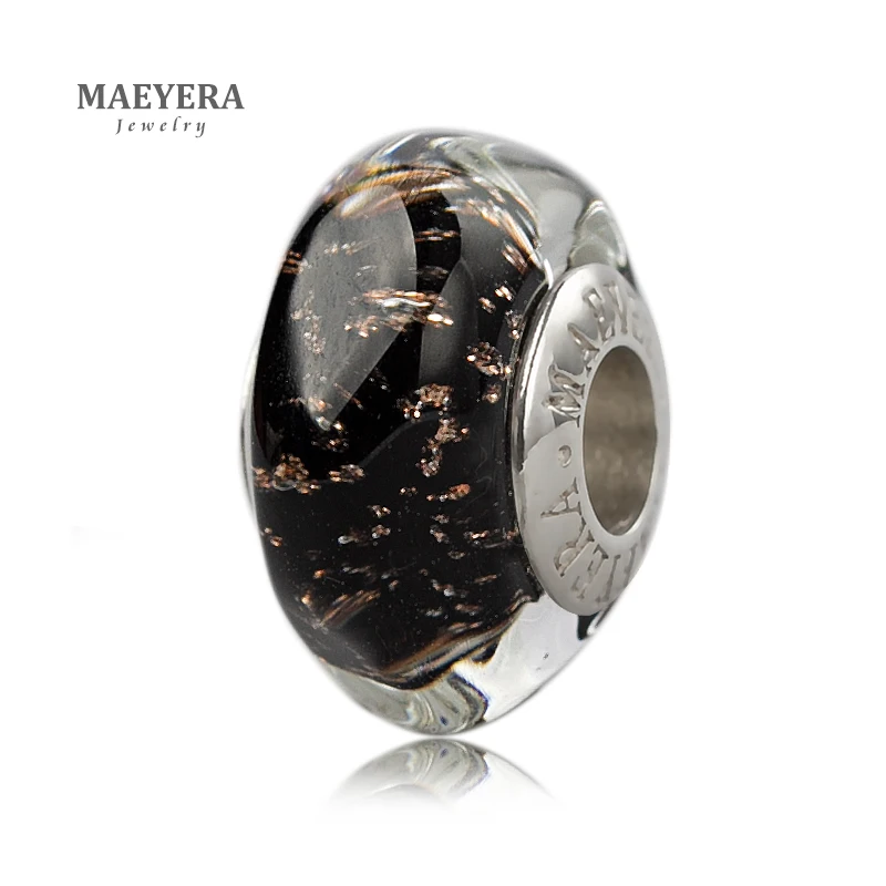 MAEYERA ювелирные изделия настоящие S925 лампворк бусины черный золотой песок