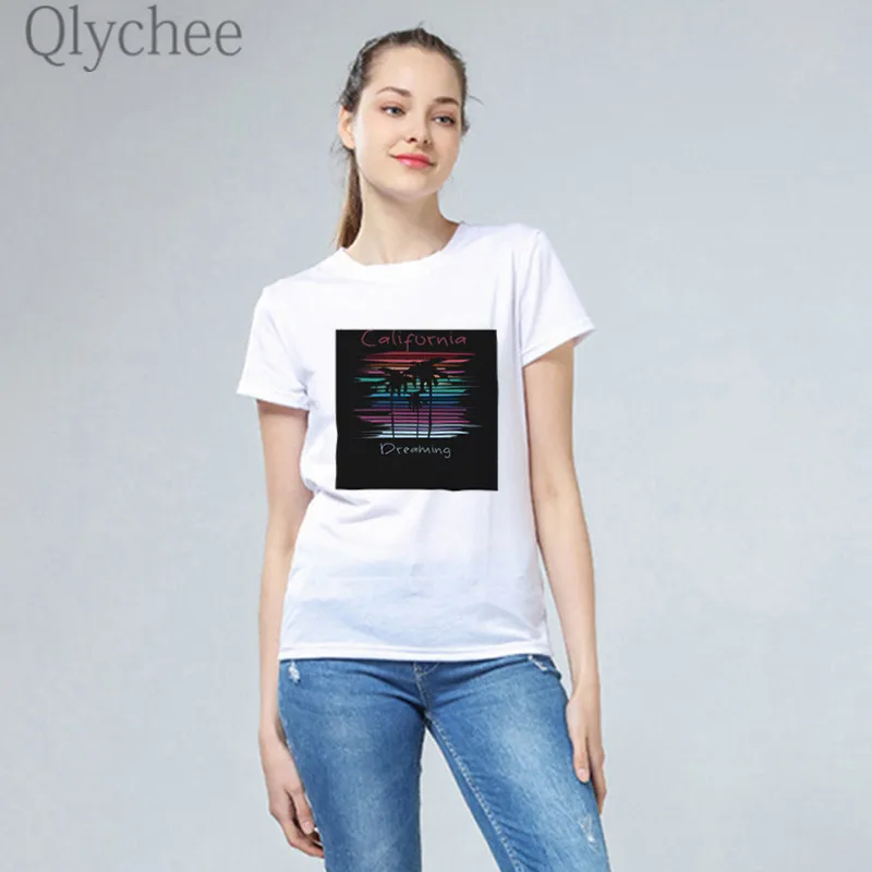 Qlychee Harajuku California Dream женская футболка с принтом футболки вырезом лодочкой короткий