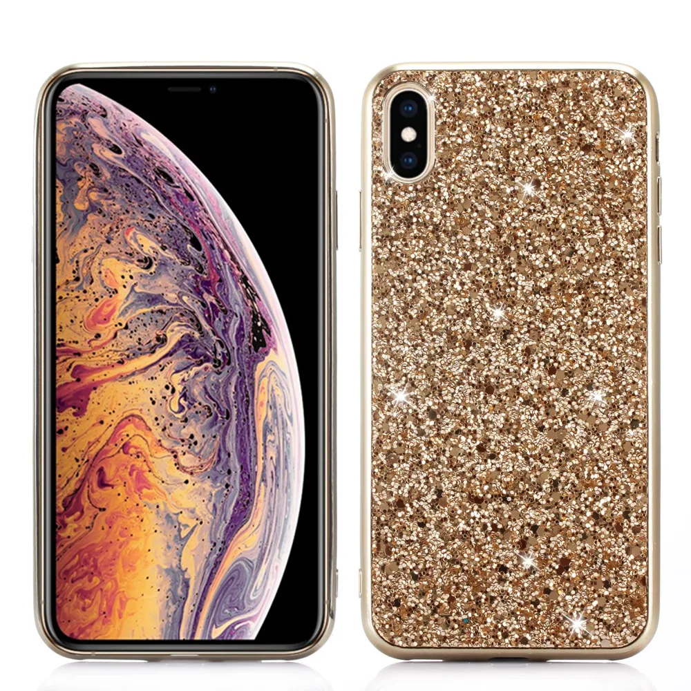 

For iPhone X XR XS Max Case Glitter Silicone Bling Crystal Sequins Cover For iPhone 7 8 Plus 11 Pro Max Case Luxury Plating TPU