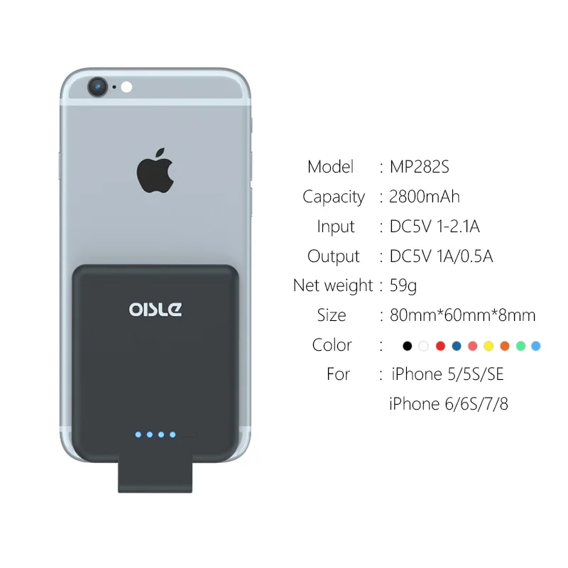 Portátil para Iphone Bank para Iphone Bateria de Backup 6 de Carregamento Oisle Mini Bateria Case Iphone 5s Power se Magro Extnnernal 2800 Mah 3 Estojos p/ carregador de bateria