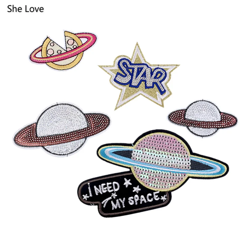 Chzimade Sequins Planet Patch For Clothing Bag Sticker Iron On Embroidered Fabric Appliques Sewing Accessories | Дом и сад
