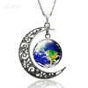Earth Jupiter Sun Stars Planet Hollow Crescent Moon Necklace Glass Cabochon Jewelry Handmade Pendant DIY Accessories Women Gift ► Photo 2/6