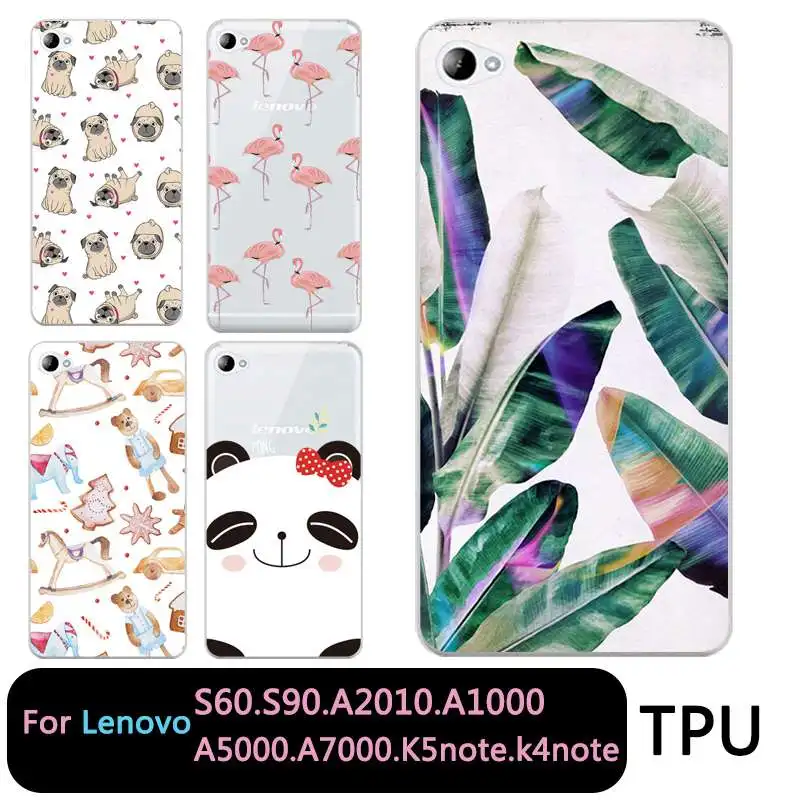 

QMSWEI Soft TPU Clear Phone case For Lenovo S60 S90 A2010 a1000 a5000 A7000 k5note k4note k3note Soft Dog Panda Leaf Cute Cover