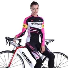 Veobike Велоспорт Костюмы с длинным рукавом ветрозащитный плотный женщины Велосипеды Комплекты Джерси спорта на открытом воздухе