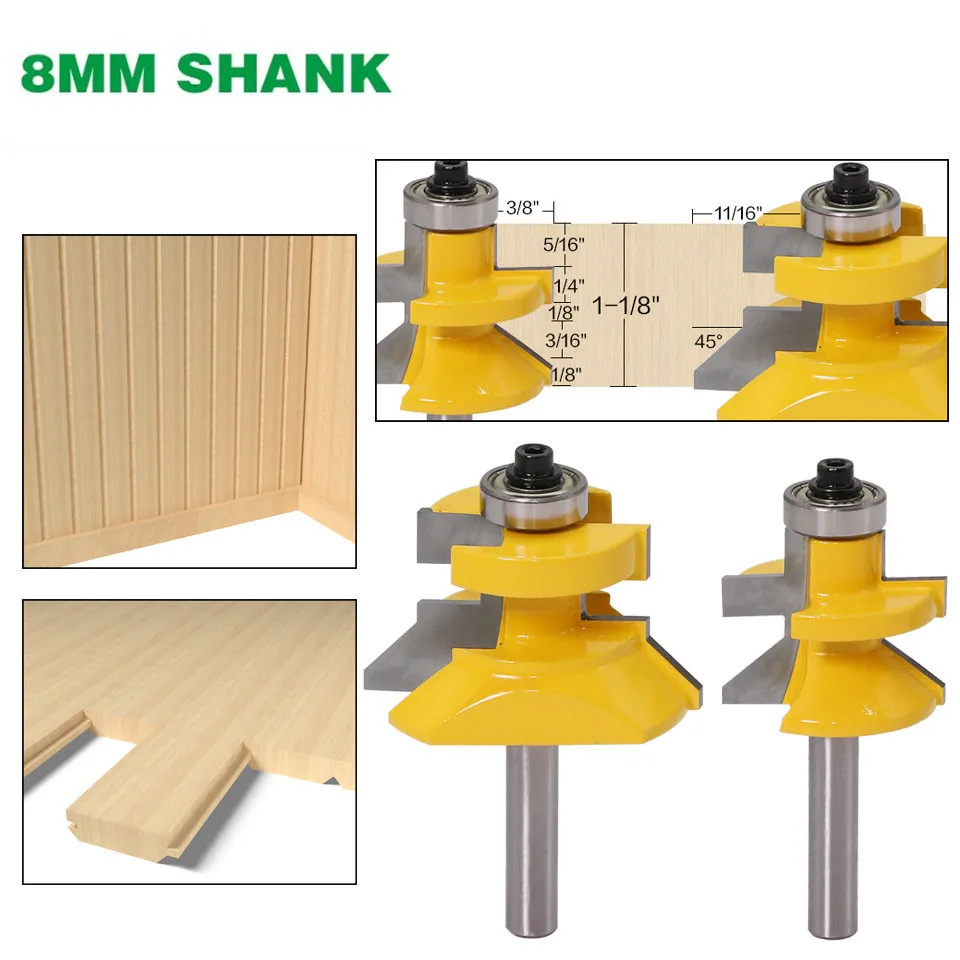 

2pcs/set 8mm Shank Matched Tongue & V Groove Floor Wood Router Bit With Ball Bearings Tungsten Carbide Cutters For Wood