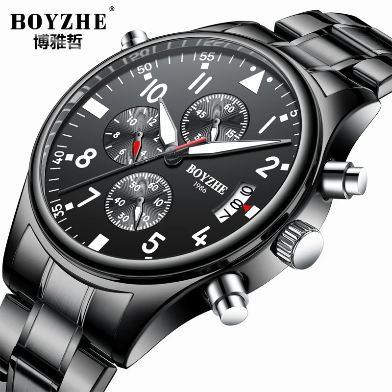 

Mens Watches BOYZHE Top Brand Quartz Watches Stainless steel Week/Date/Moon/Month Feature Waterproof Wrist Watches Hotsale
