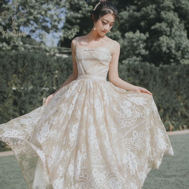

YOSIMI 2019 Summer Ladies Party Dress Maxi Vintage Long Women Dress Evening Party Dress Strapless Femele Sleeveless Beige Dress