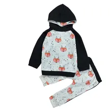 MUQGEW Toddler Boy Girl Baby Fox Printing Sweater Hoodies Tops Pants Set Clothing
