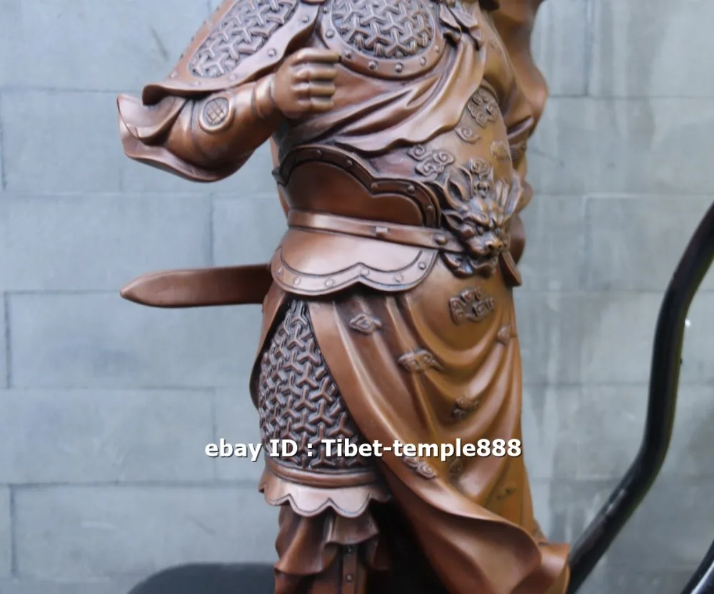 21.6 inches Chinese red Copper bronze Guan gong Guan Yu soldier warrior Buddha Statue Bronze Decoration Home Gift