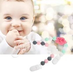 Розы милые детские силиконовые прорезывания зубов пустышки клип бисера соска для младенцев накладки на соски цепи