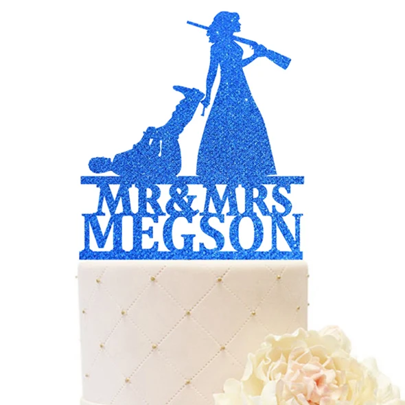 Охота над свадебным тортом Топпер Смешные Жених и невеста топперы на торт украшение для праздников Suppies помолвка юбилей - Цвет: Blue Glitter