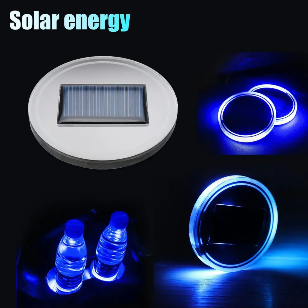 new6.8cm Car Led Solar Cup Holder Car Cup Bottle Holder Mat Pad LED Light Trim For All Car Models Interior