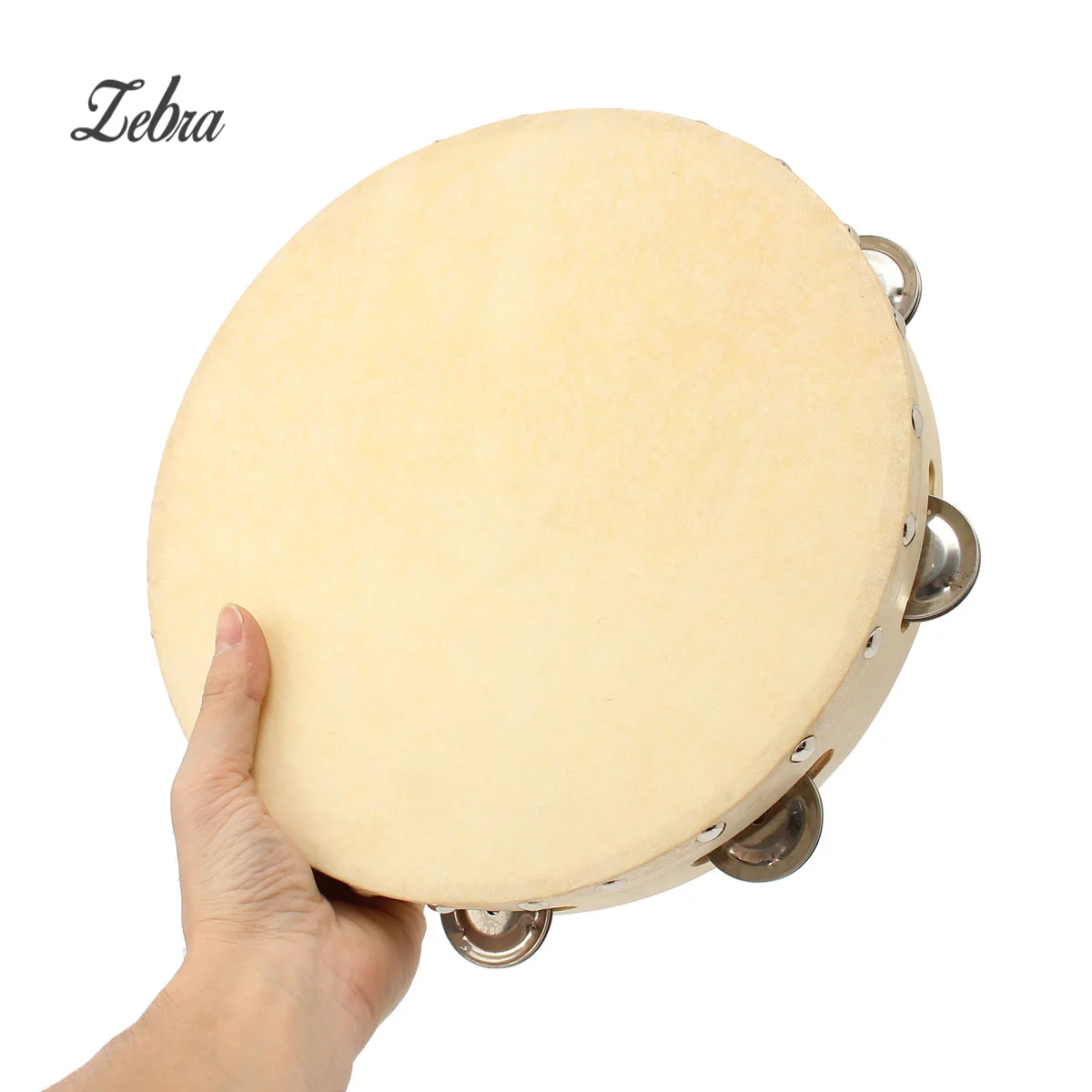

Zebra 10 inch Wood Round Hand Held Tambourine with 8pcs Bell For Children Educational Musical Percussion Instruments Toy