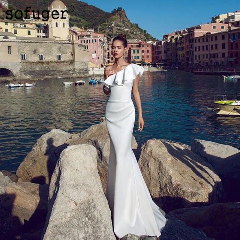 Slim White Wedding Dress Mermaid Backless Elegant Scoop Zipper