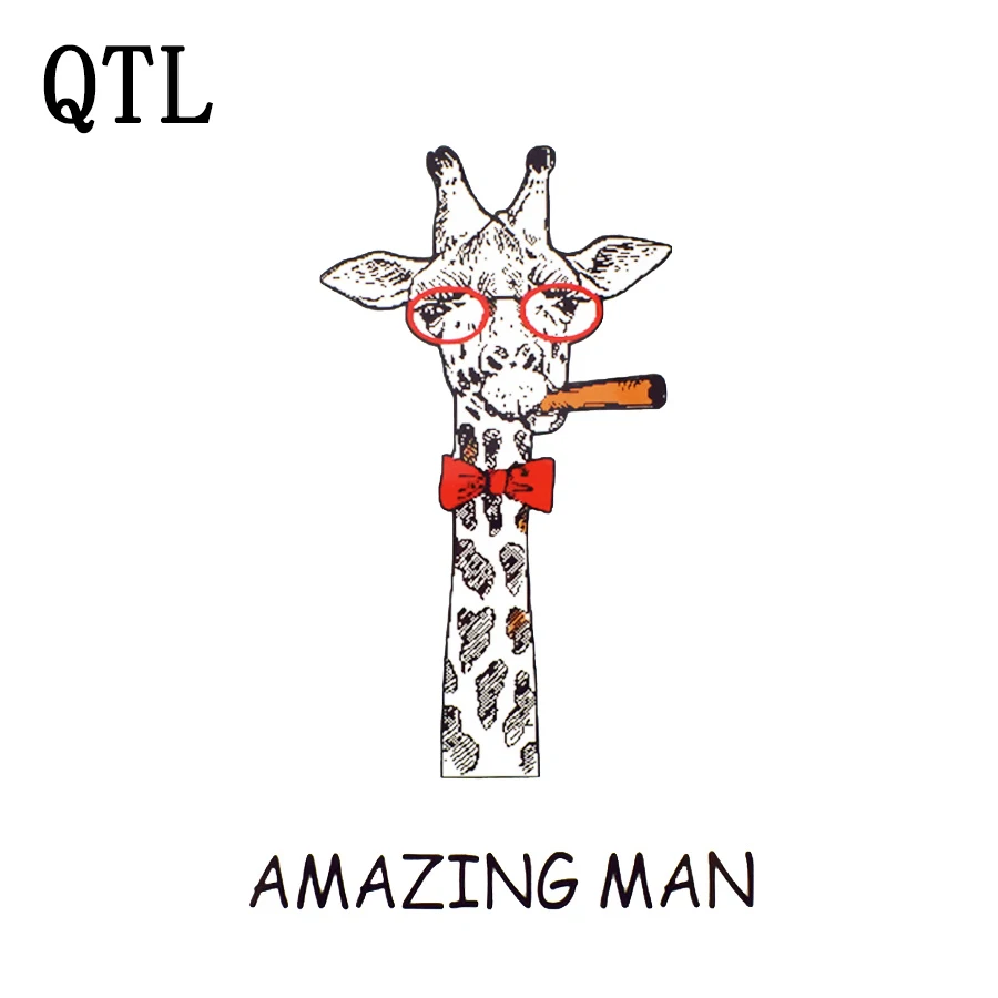 

1PCS Smoking Deer Iron on Transfers Cartoon Patches for Clothes Thermal Heat Transfer Decoration Patch for T-shirt Funny Sticker
