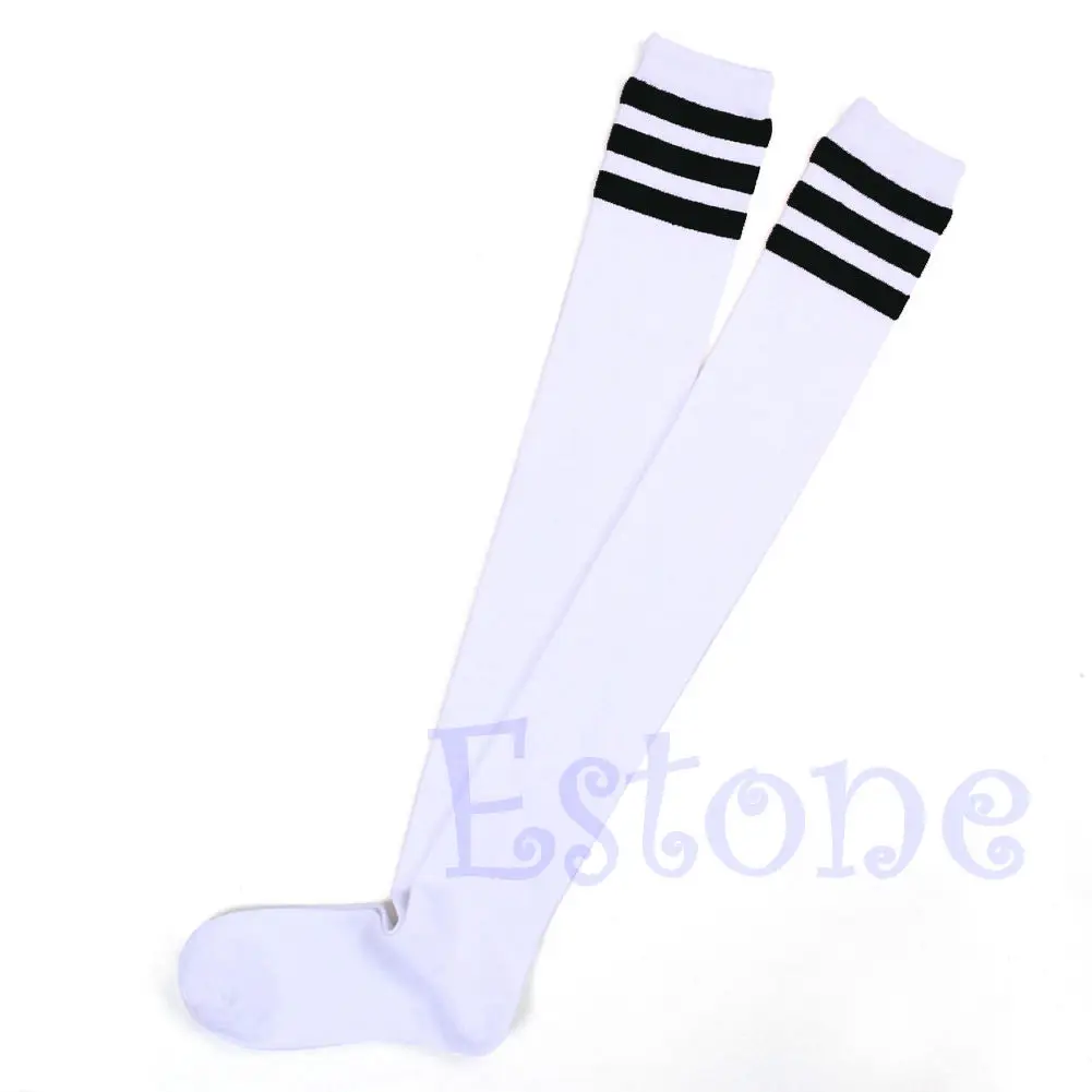 Женские сексуальные полосатые хлопковые Гольфы выше колена, высокие чулки, длинные носки - Цвет: White Black
