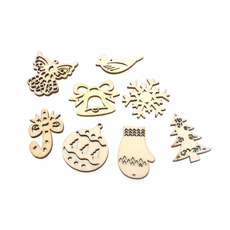 

36pcs Mixed Christmas Pattern Natrual Wooden Scrapbooking Hollow Craft Round Random for Handmade Home Decoration 20-40mm CR7804