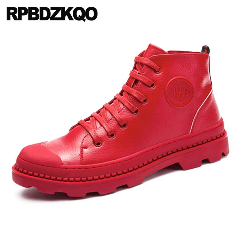 

Sneakers Ankle Korean Waterproof Booties High Sole Shoes Men Boots Short Top Trainer Harajuku Platform Thick Soled Lace Up Red