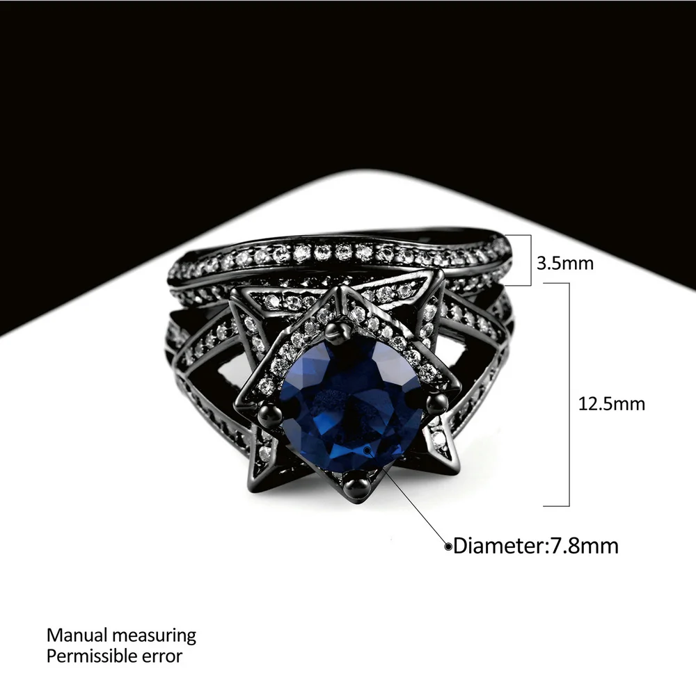 Double Fair Brand Cubic Zirconia Blue Crystal Rings Sets Black Gold Color Engagement Party Ring Sets Women Jewelry Gift DFR703