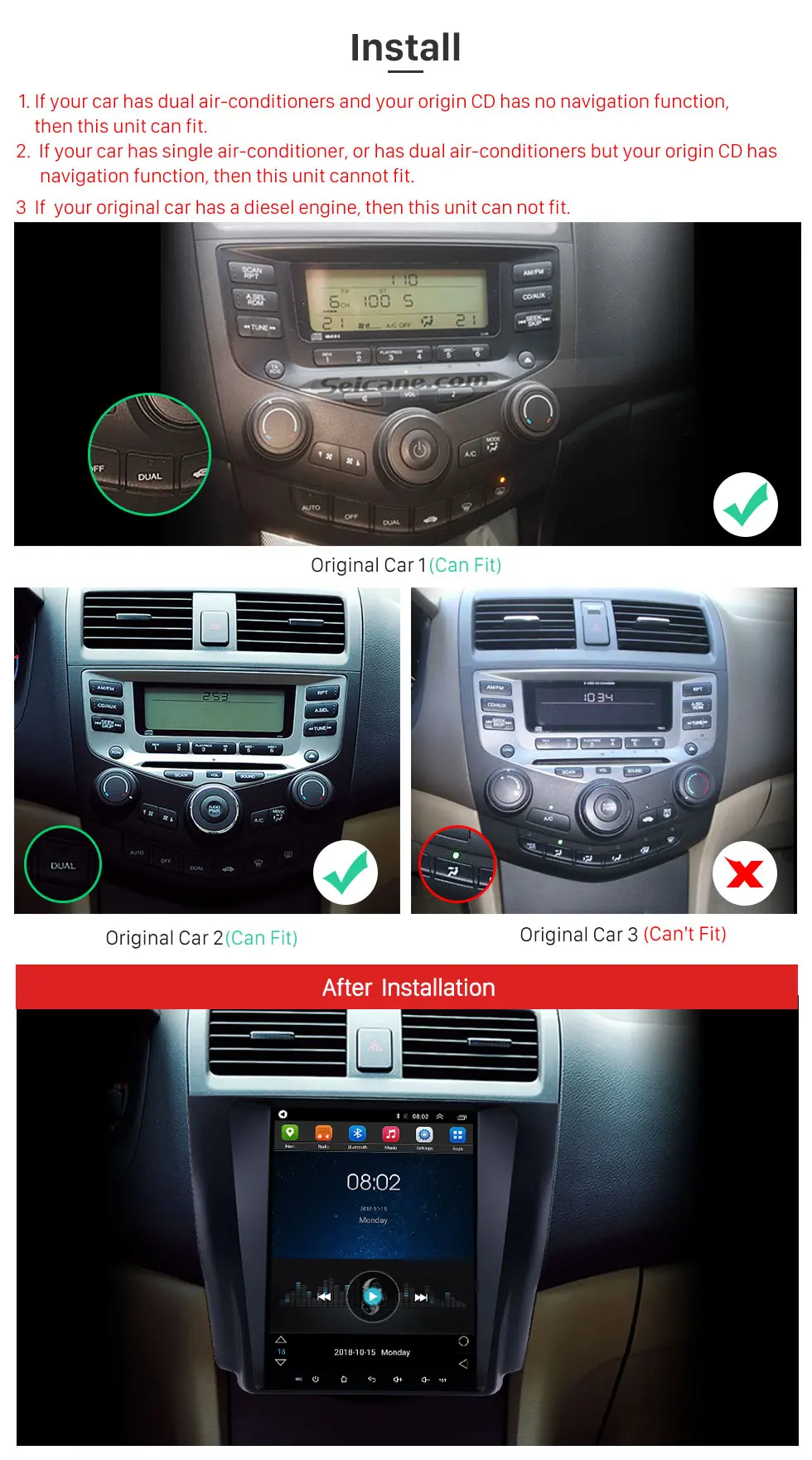 Sale Seicane Car DVD Radio Multimedia player GPS Navigation For 2003 2004 2005 2006 2007 Honda Accord 7 Support DVD 1080P Video OBD2 4