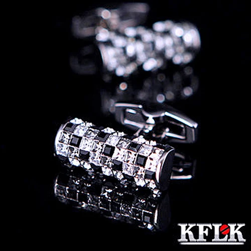 KFLK Luxury shirt cufflinks for men's Brand cuff buttons Austria Black and White Crystal cuff links High Quality Jewelry