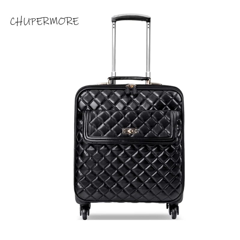 

Chupermore 16 inch Korean PU Leather Rolling Luggage Spinner Women High capacity Suitcase Wheels Cabin Password Trolley