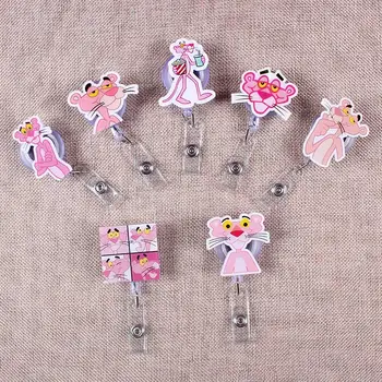 

7 Styles Pink Funny Panther Retractable Creative Badge Reel Students Nurses Exhibition Enfermera Name Card Chest PVC Card Holder