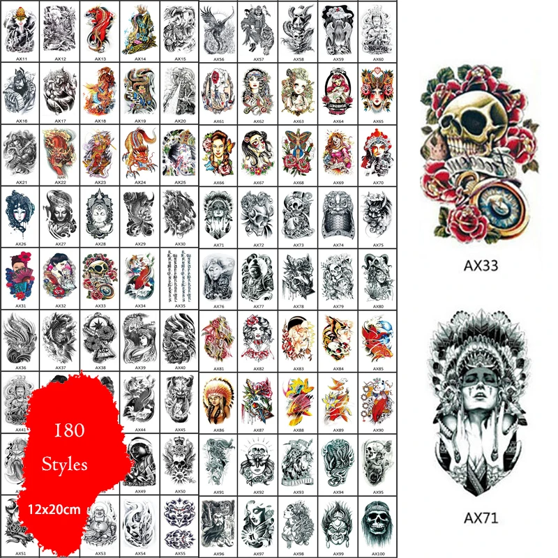 Wholesale 100pcs Waterproof Temporary Tattoos 180 Styles to Choose