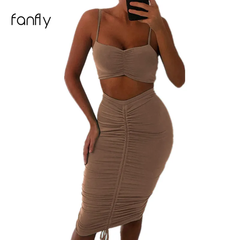 

Spring Summer 2019 Two Pieces Set Sexy Crop Tops And Pencil Skirt Spaghetti Strap Two Pieces Outfits Women Clothing SJ1865R