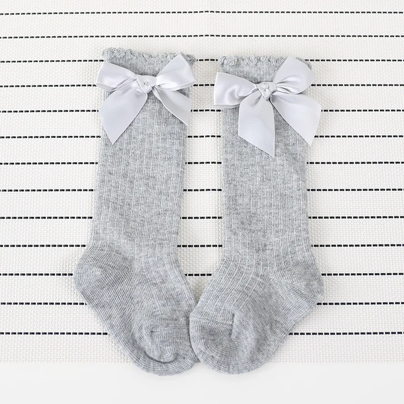 1 пара, новые осенние носки для девочек мягкие хлопковые кружевные детские носки до колена с большим бантом Детские От 0 до 6 лет