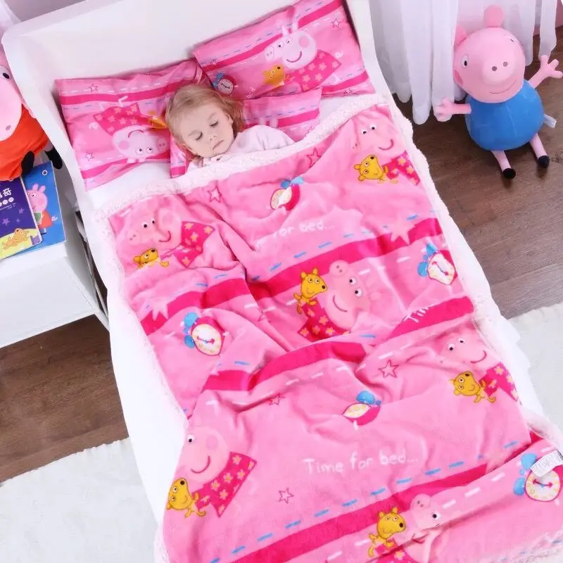 

Genuine Peppa Pig time for bed Lamb cashmere 150cm quilt+42cm pillow suit Cartoon warm plush quilt for autumn /winter kids toy