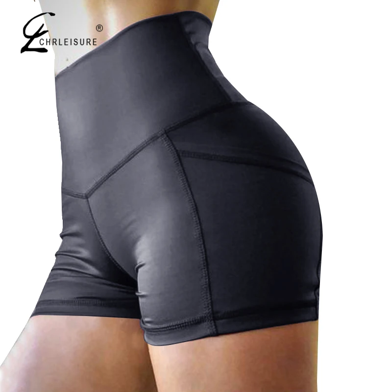 

CHRLEISURE High Waist Shorts Women 2019 Summer Workout Push Up Shorts Women Pockets Shorts Femininoa