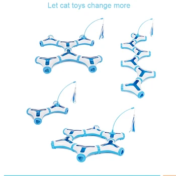 

Blue DIY Cat Toy with 5 Styles ,Ball and Teaser Plastic Interactive Cat Teaser Plastic Toy for Cat 6pcs Assembly Toys for Cat