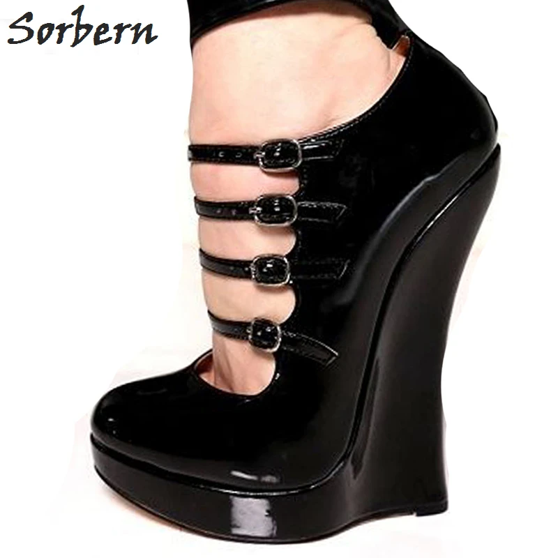 Sorbern Women Sandals Sexy Black Buckle Strap Sandals Female Fashion Wedges Shoes Spring/Summer/Autumn Woman Pumps Plus Size Sho Sorbern Women Sandals Sexy Black Buckle Strap Sandals Female Fashion Wedges Shoes Spring/Summer/Autumn Woman Pumps Plus Size Sho