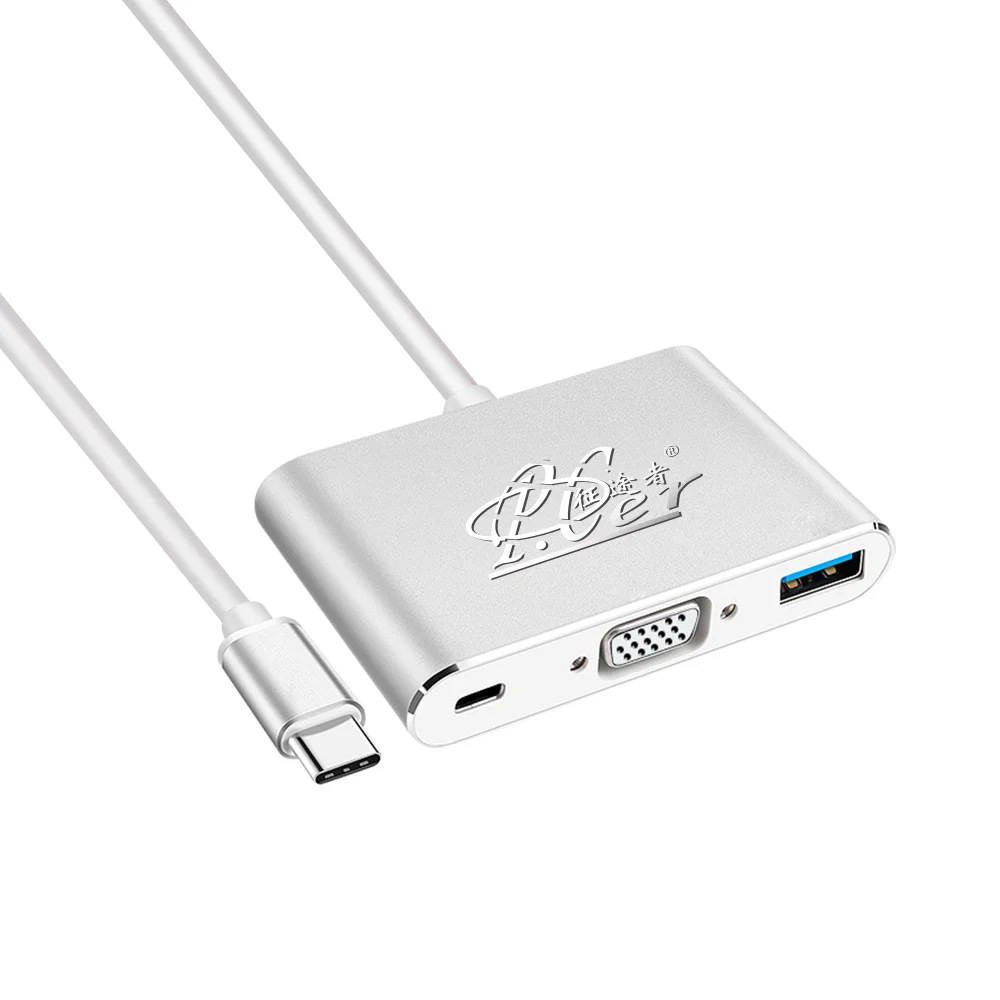 PCER USB C к VGA PD USB3.0 3 в 1 порт type c адаптер usb конвертер для macbook pro huawei matebook samsung S8/S9