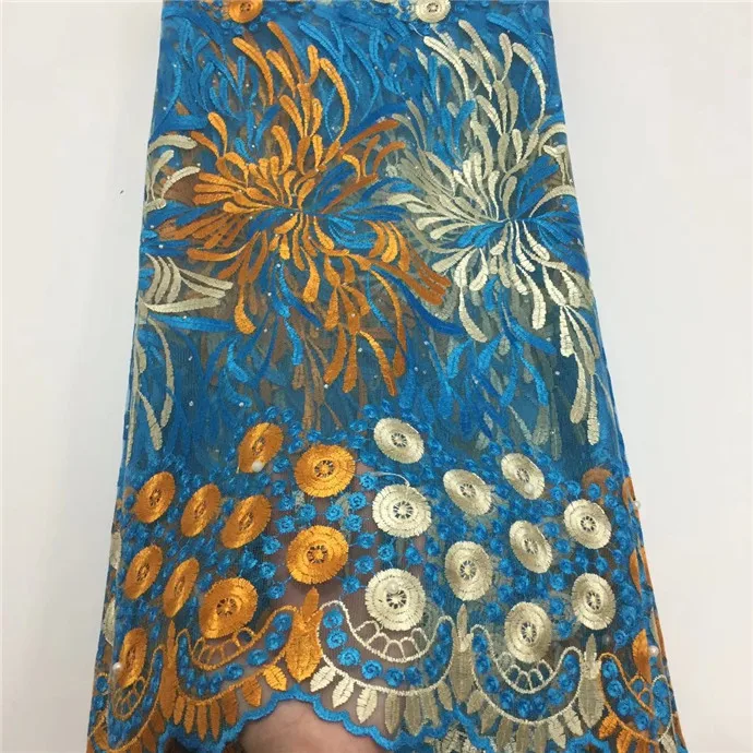 

African Lace Fabric High Quality Embroidered Tulle Lace With Stone Direct Selling Lace Fabric 2019 For Sewing Material 5yard(4