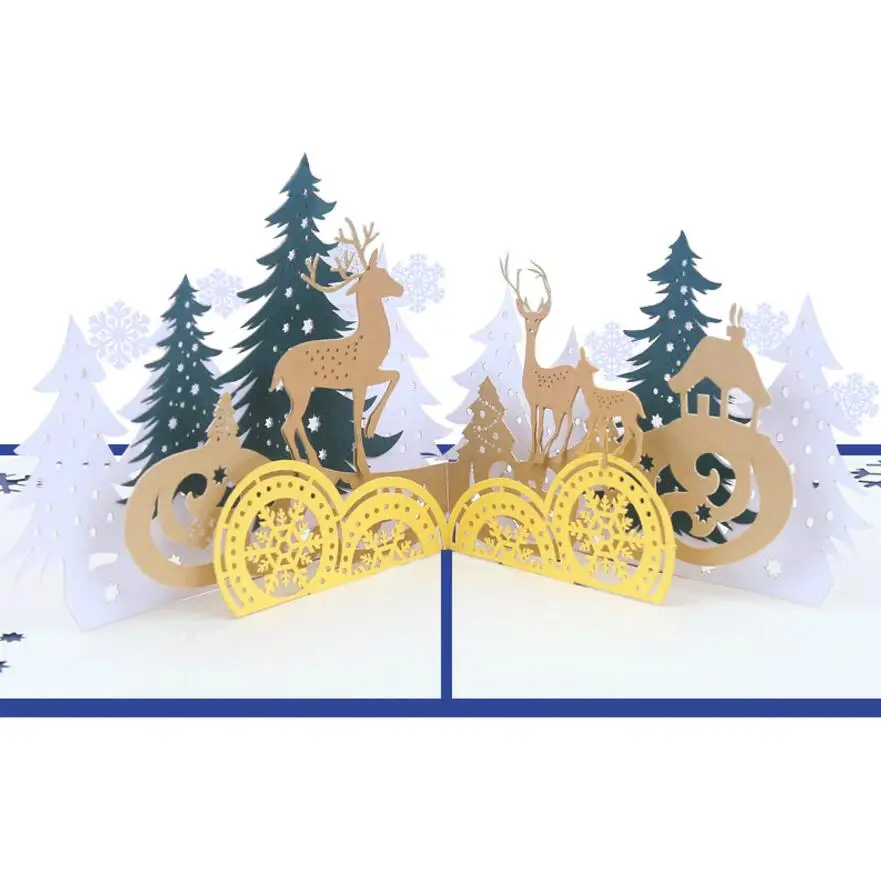  10pcs Handmade Kirigami Origami Christmas Tree Elk 3D Pop UP Greeting Cards Invitation card For Wed - 32979930656